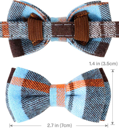 Upgraded Cat Collar with Bells, Breakaway Cat Collars with Bow Tie, 1 Pack Girl Boy Safety Plaid Kitten Collars, Haze Blue